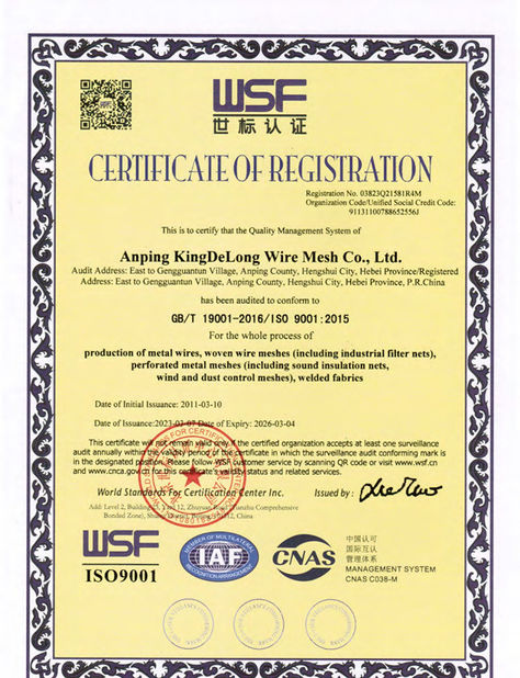 Porcelana Anping Kingdelong Wire Mesh Co.,Ltd Certificaciones